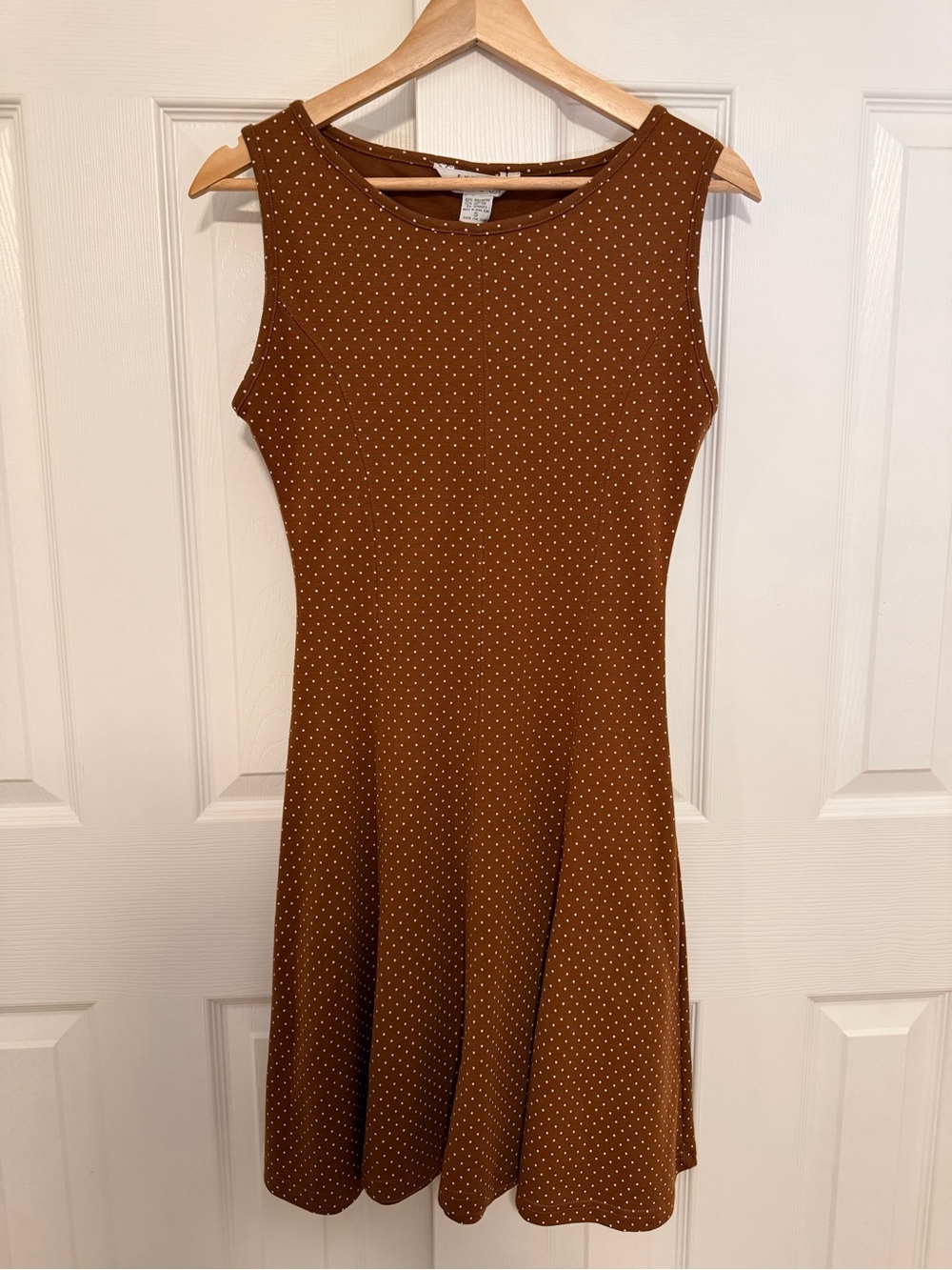 Express Tricot Vintage Sleeveless Brown Polka Dot A-Line Dress
